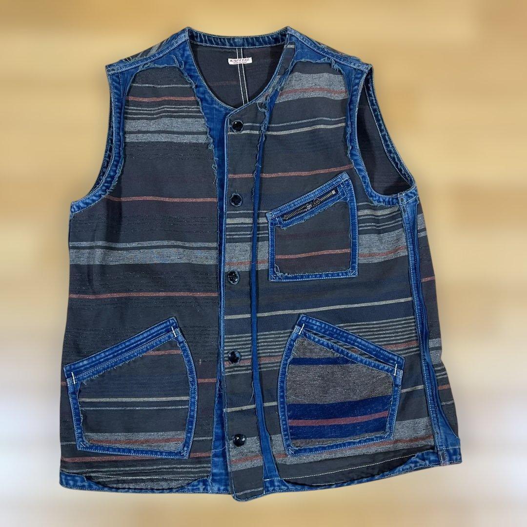 KAPITAL ダークブルー ストライプ ベスト