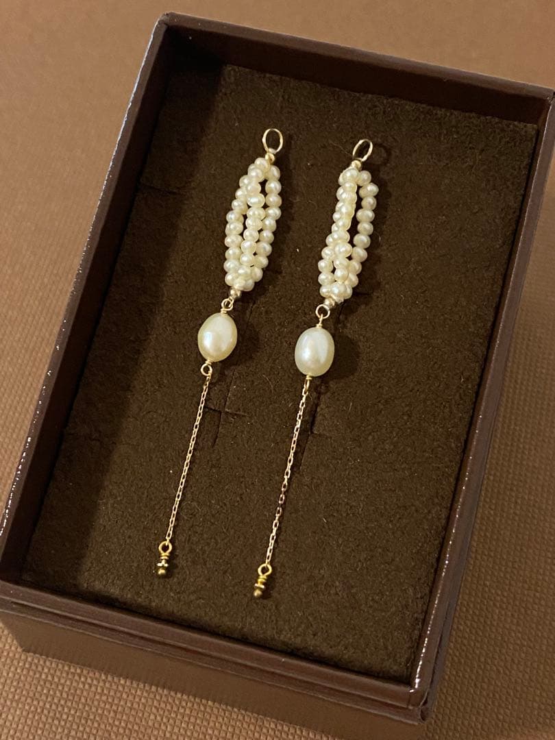 美品★アガット K10 パール ピアスチャーム