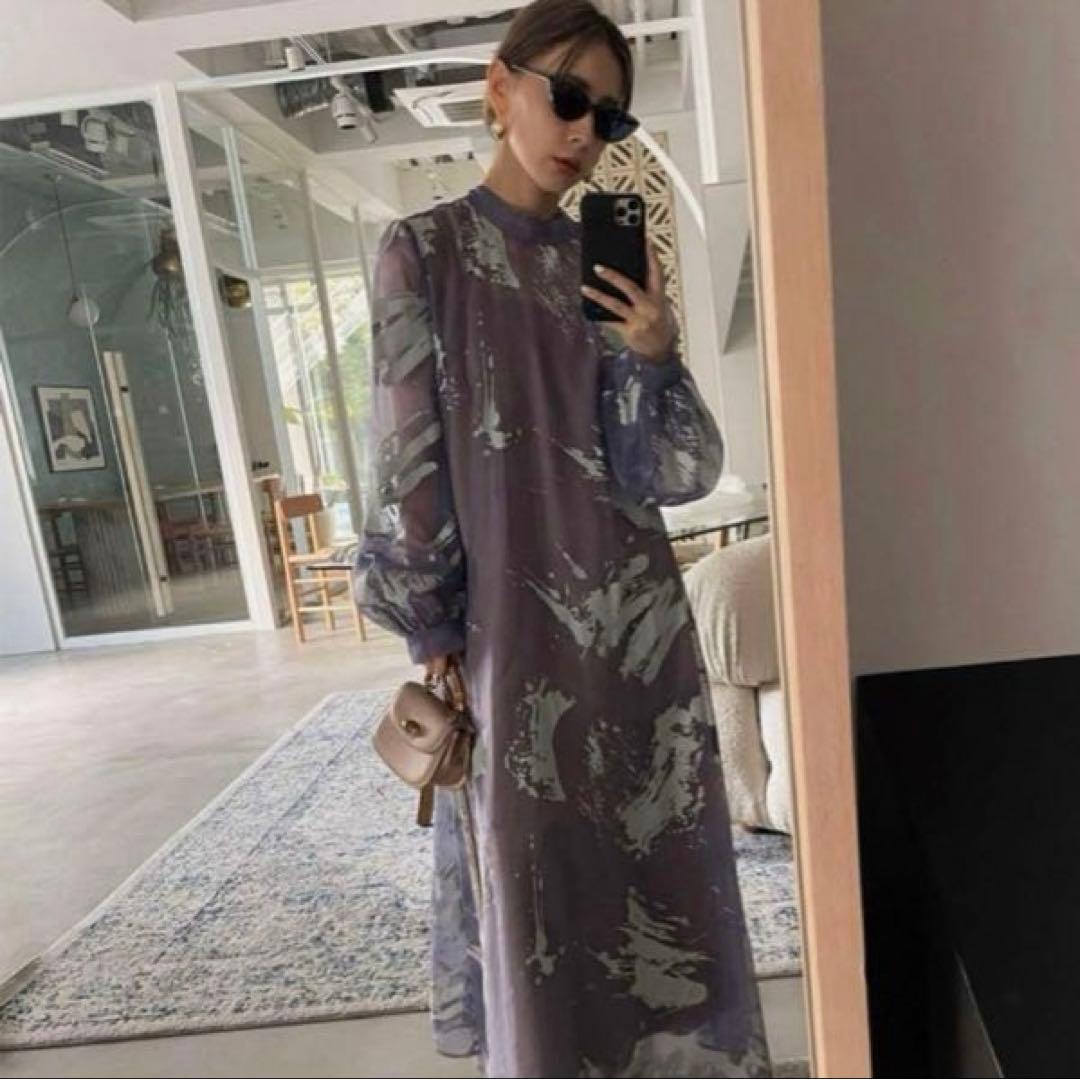 【即完売カラー】RUBBER PAINT ART SHEER DRESS M