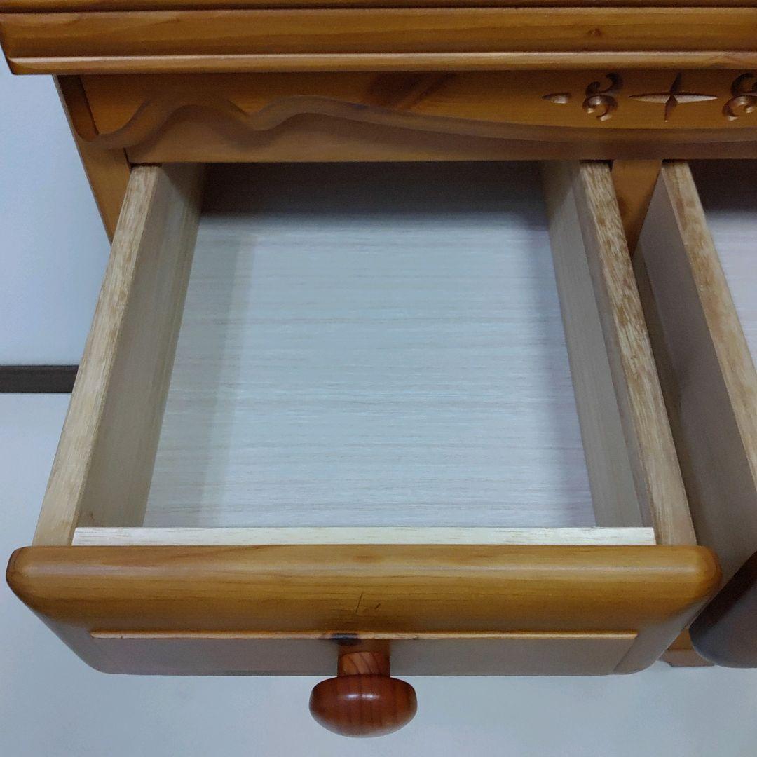 カントリー家具　北欧風　ガラス キャビネット　引き出し2杯　高さ調整棚板2枚