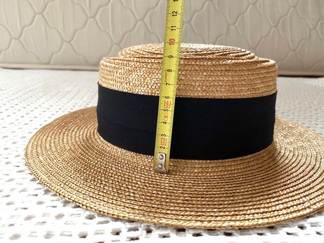 【美品】田中帽子店　アルマ　カンカン帽　黒リボン