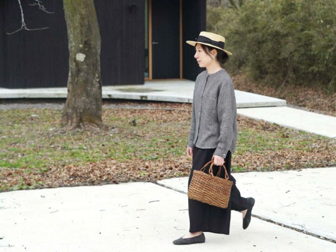 【美品】田中帽子店　アルマ　カンカン帽　黒リボン