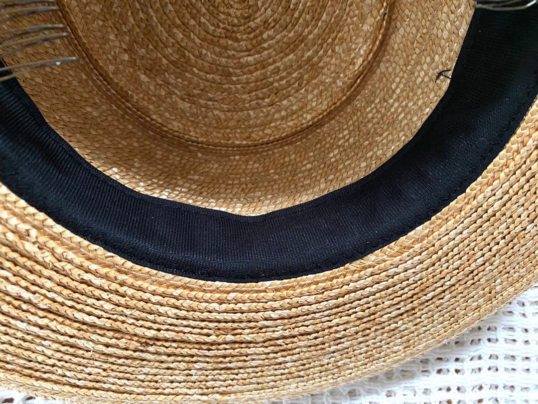 【美品】田中帽子店　アルマ　カンカン帽　黒リボン