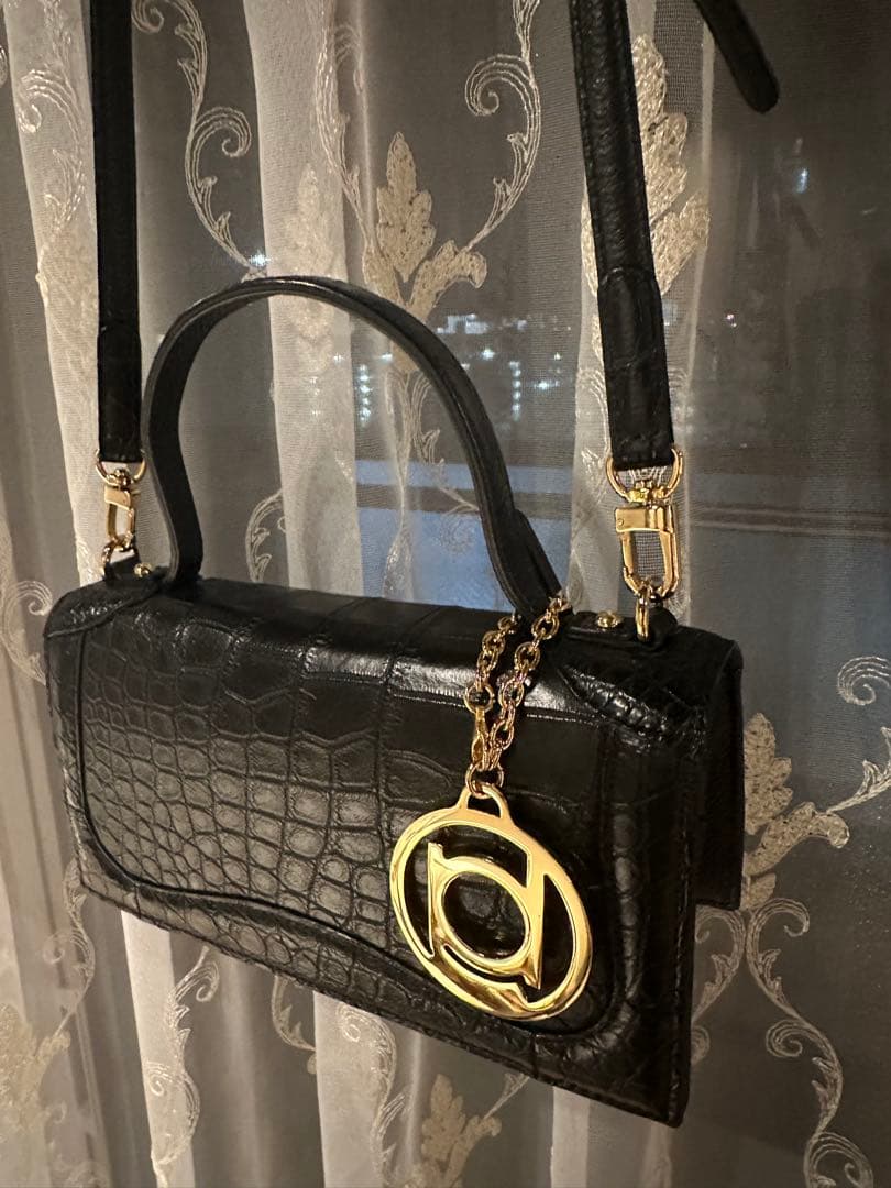 【美品】ボーグラン　クロコダイルショルダーバック　　ブラック