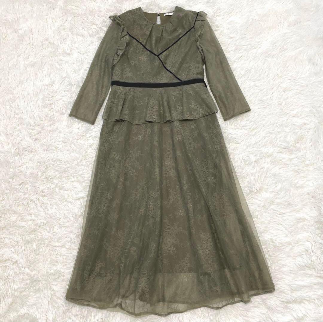 【美品】LEJA 総レース花柄ロングワンピースドレス L