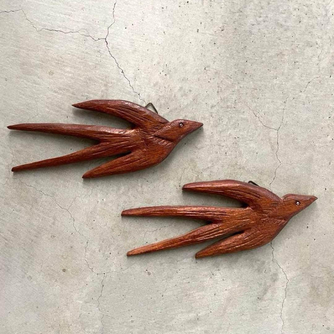 北欧ヴィンテージ 木製　ツバメの壁掛け　2つ