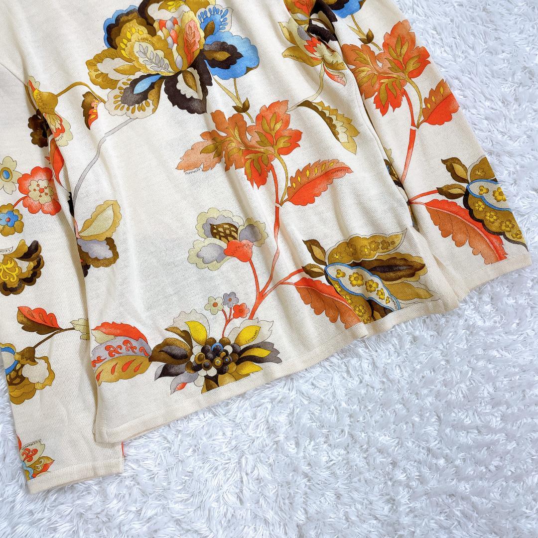 レオナール シルク混 ロングスリーブカットソー マルチカラー 花柄 L