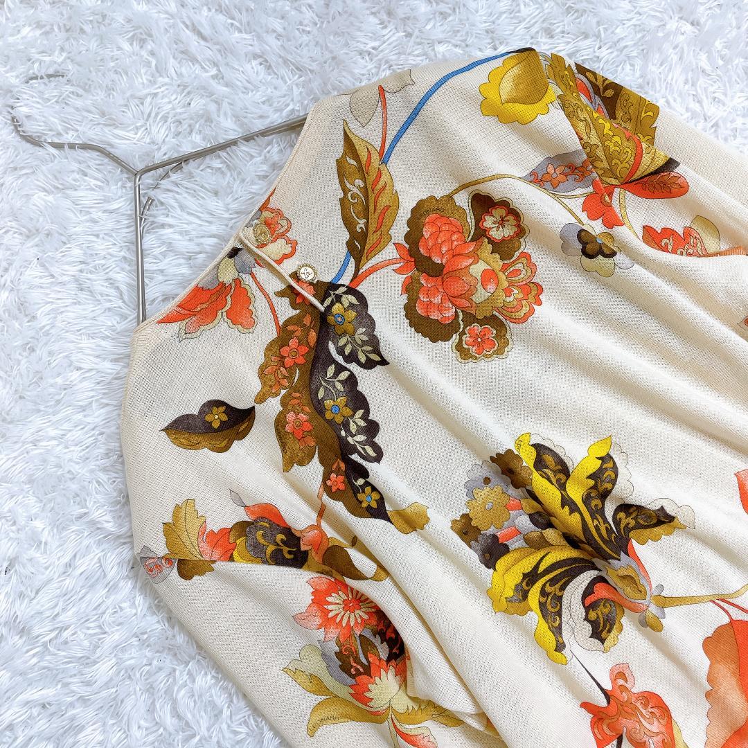 レオナール シルク混 ロングスリーブカットソー マルチカラー 花柄 L