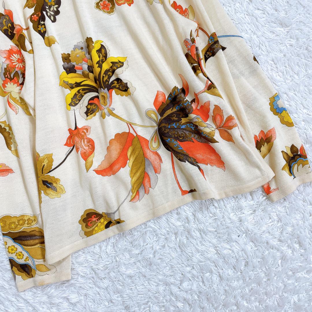 レオナール シルク混 ロングスリーブカットソー マルチカラー 花柄 L