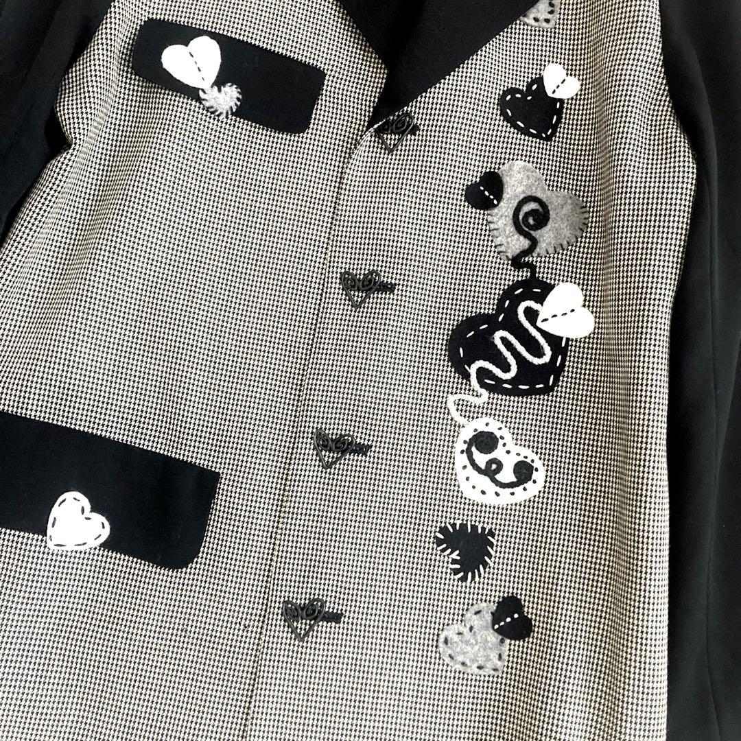 アルベロベロ テーラードジャケット 千鳥格子 刺繍 ハート アシンメトリー 黒