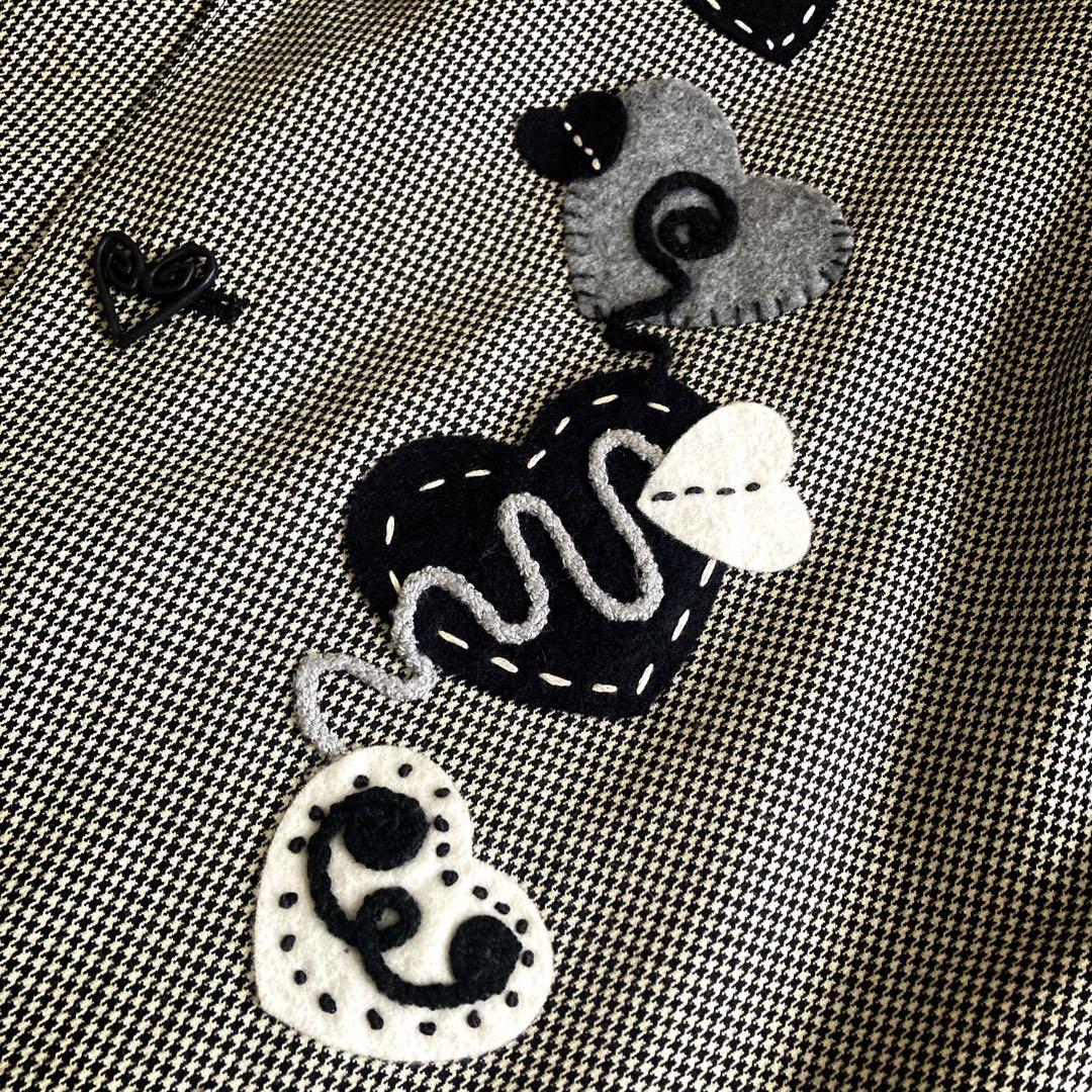 アルベロベロ テーラードジャケット 千鳥格子 刺繍 ハート アシンメトリー 黒