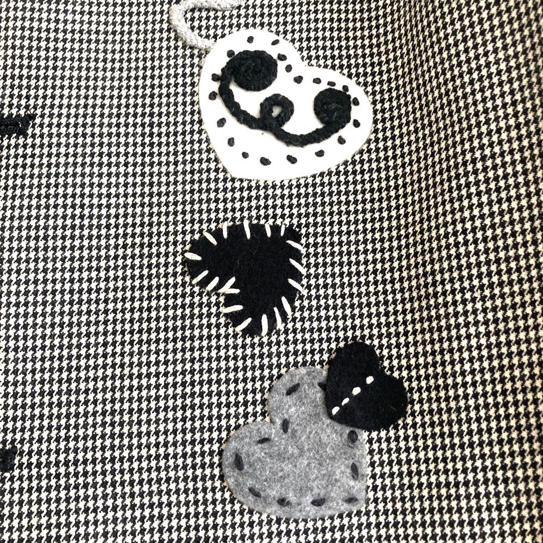 アルベロベロ テーラードジャケット 千鳥格子 刺繍 ハート アシンメトリー 黒