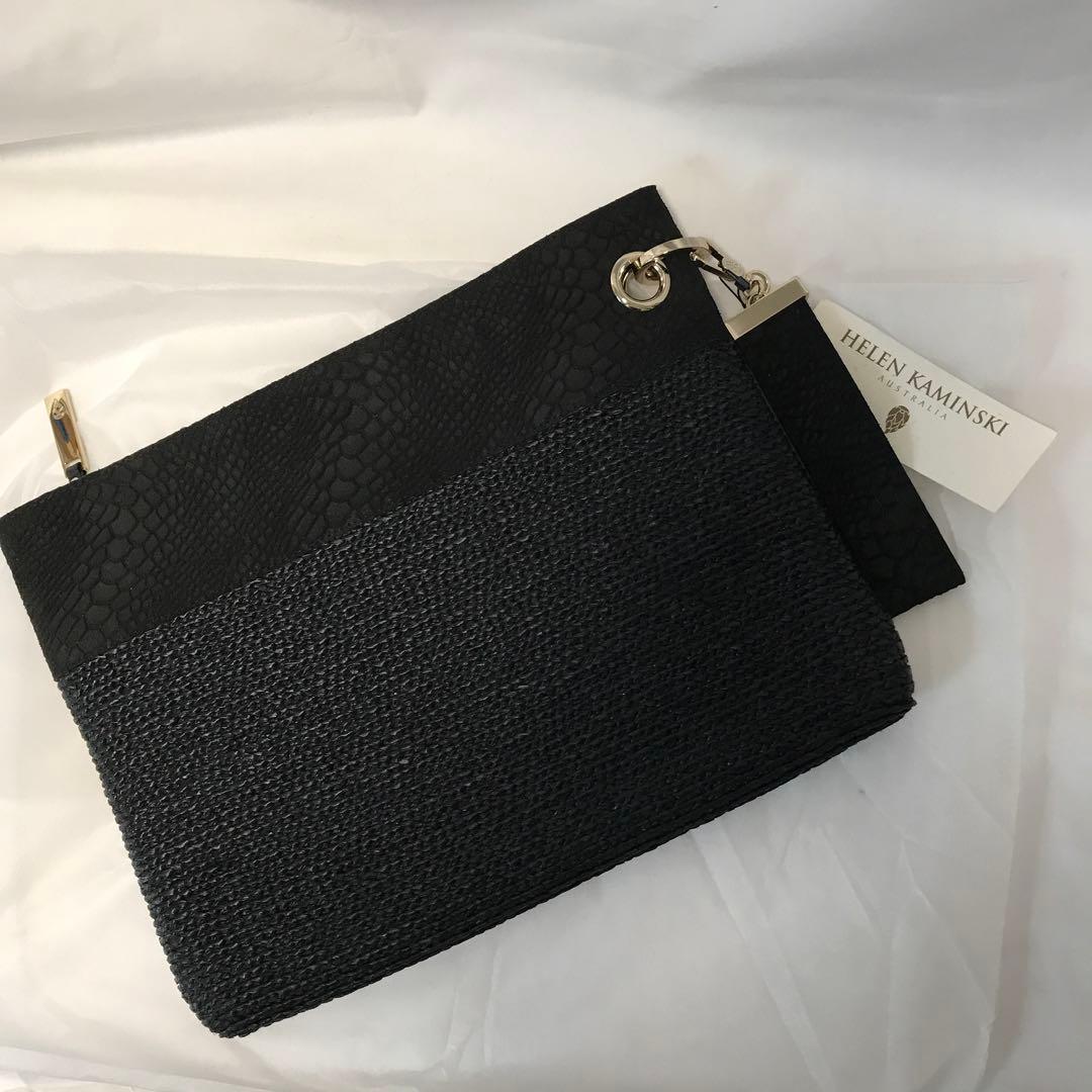 ヘレンカミンスキー パイソン型押し本革+ラヒィア　クラッチ　女優スタイル