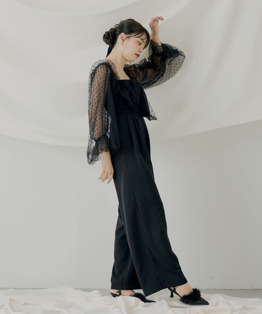 ［同窓会］ブラックドットシースルー袖ドレス風パンツ