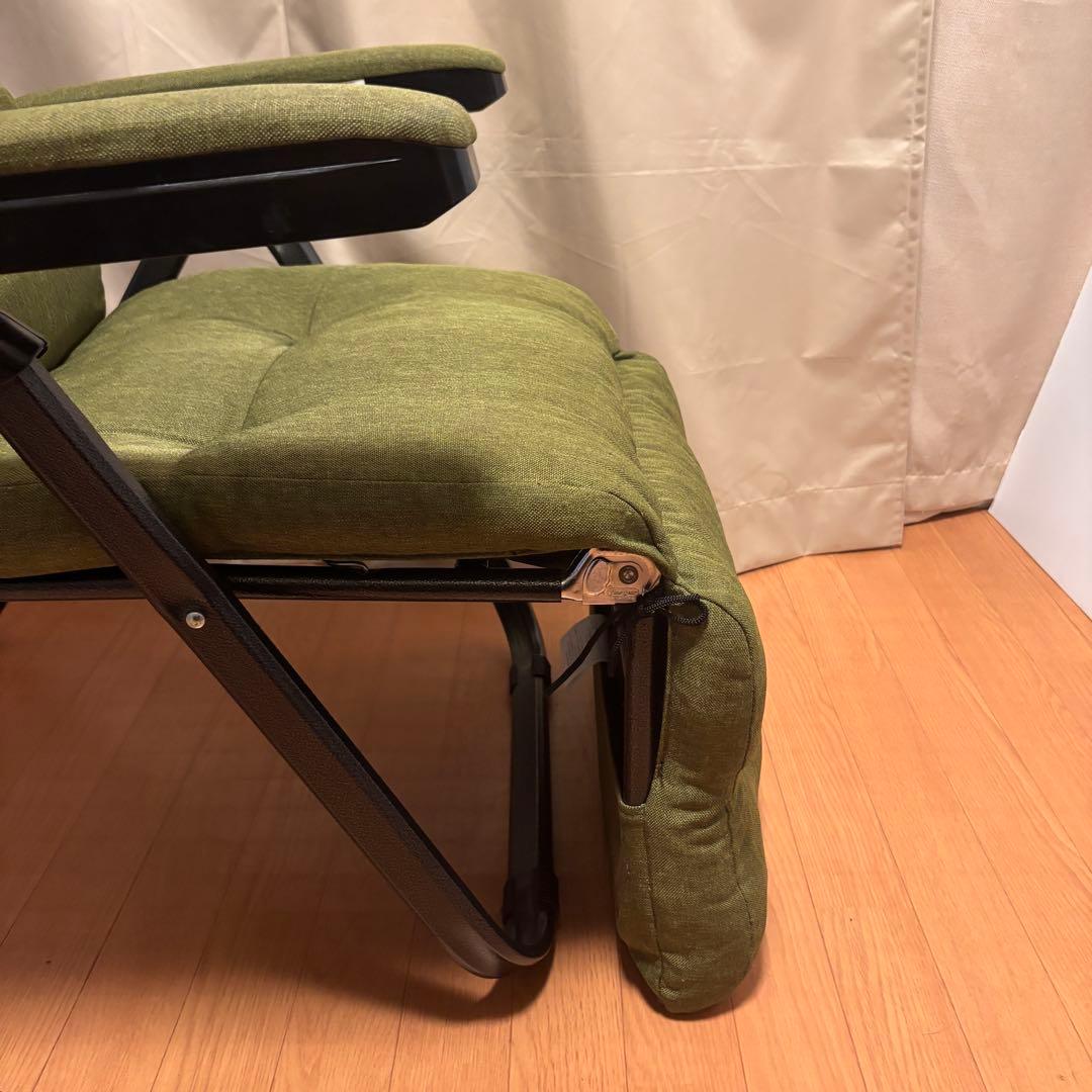 【美品】タック フットレスト付きリクライニングチェア グリーン リラックスチェア