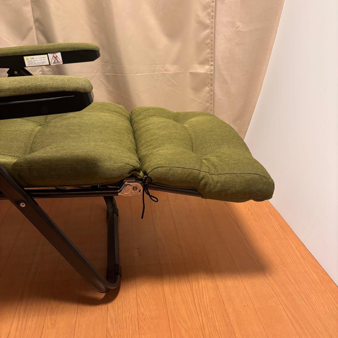【美品】タック フットレスト付きリクライニングチェア グリーン リラックスチェア