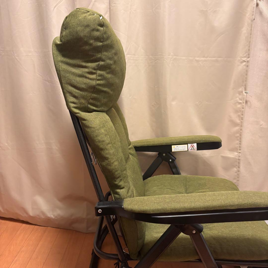 【美品】タック フットレスト付きリクライニングチェア グリーン リラックスチェア