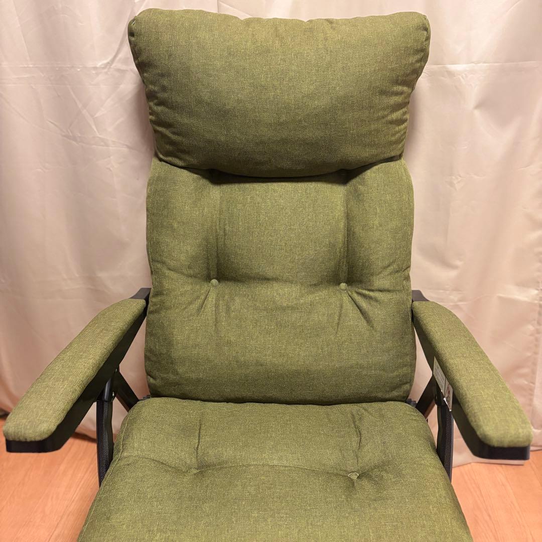 【美品】タック フットレスト付きリクライニングチェア グリーン リラックスチェア