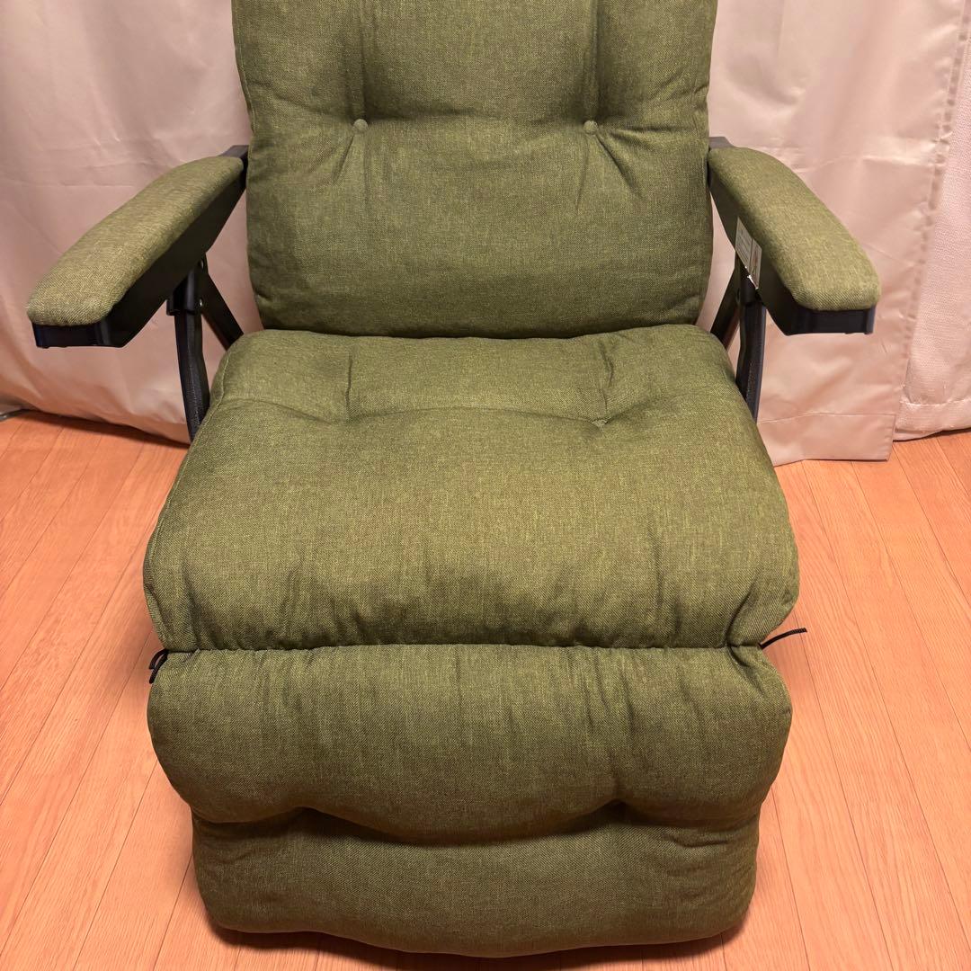 【美品】タック フットレスト付きリクライニングチェア グリーン リラックスチェア