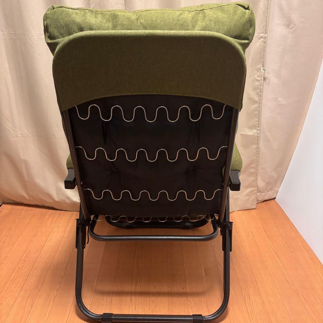 【美品】タック フットレスト付きリクライニングチェア グリーン リラックスチェア
