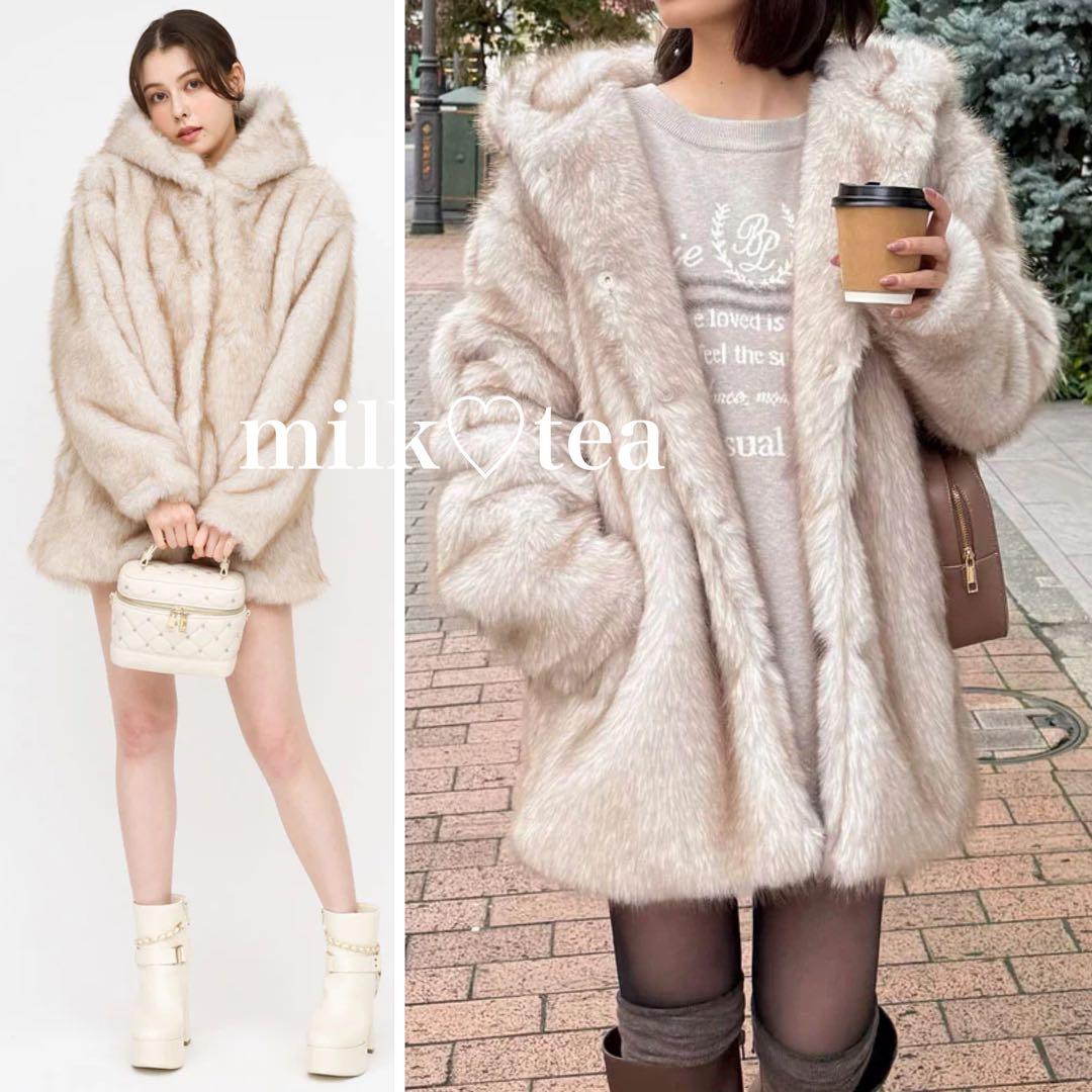 新品タグ付き ロイヤルパーティー フーディーファージャケットコート ベージュ