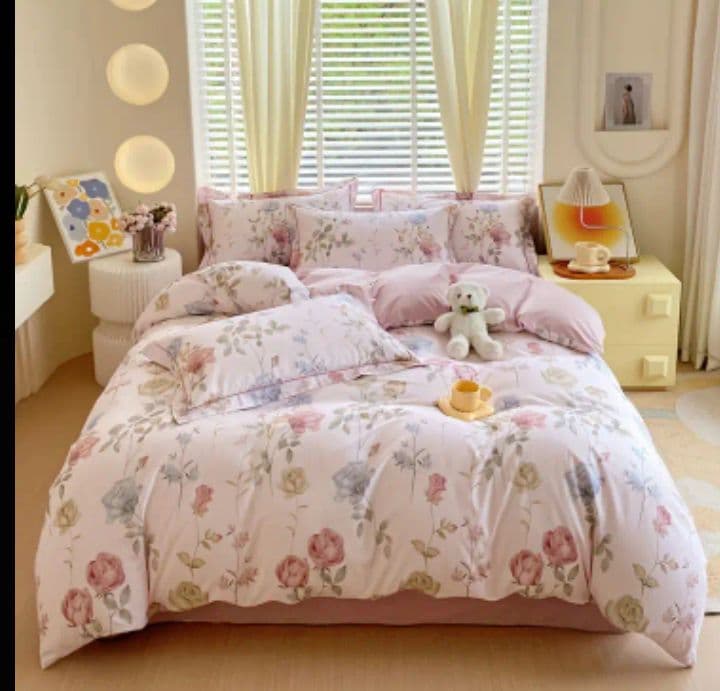 新品★優雅な薔薇フロックス柄綿100%シングル掛け布団カバーと枕カバー3点セット