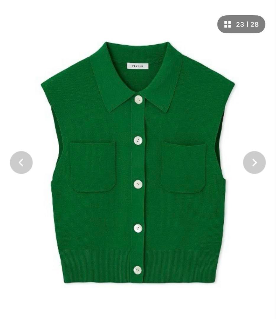 FRAY I.D ポロカラーノースリニットジレ／接触冷感　グリーン