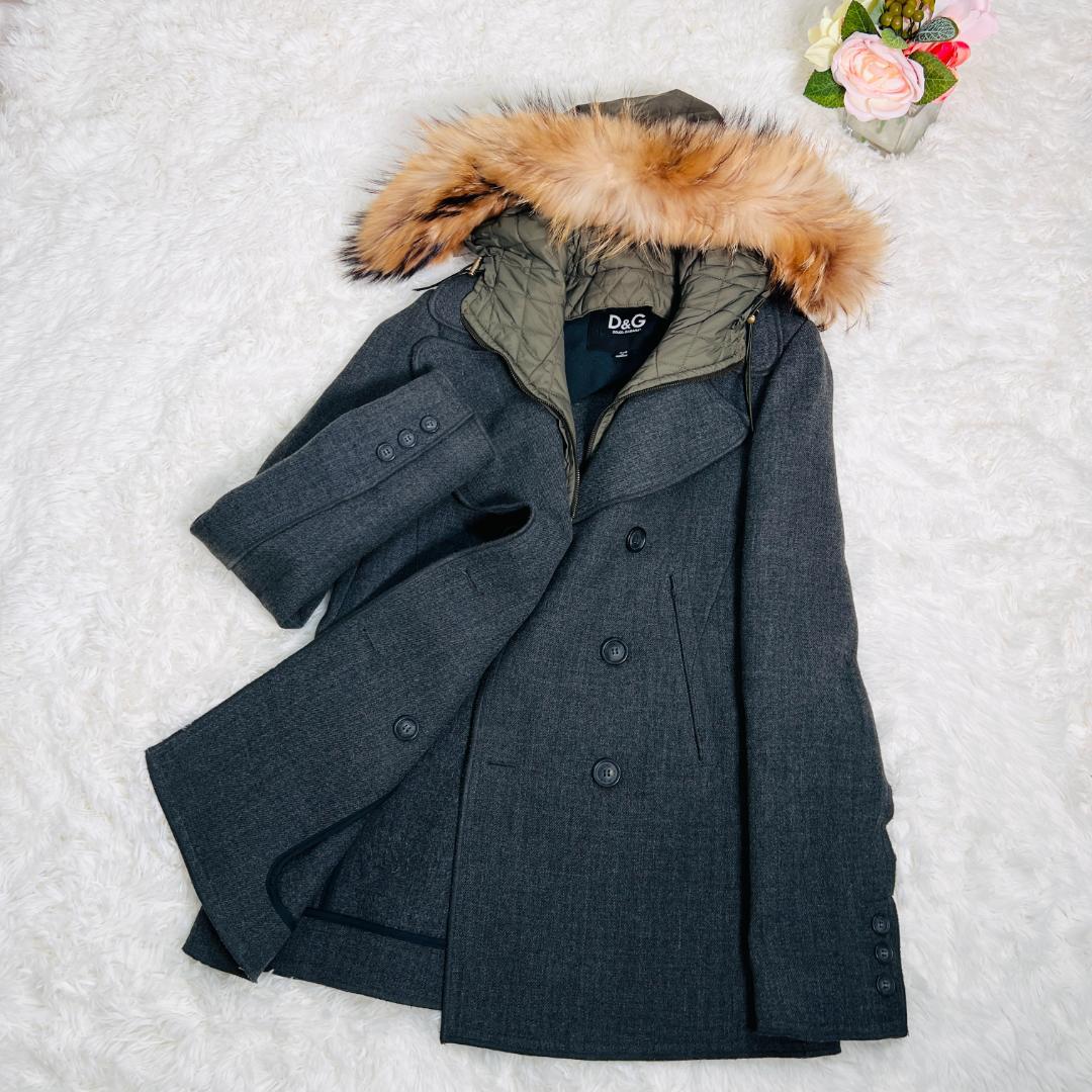 【ドルチェ＆ガッバーナ】Pコート リバー ダブル リアルファー ラクーン L