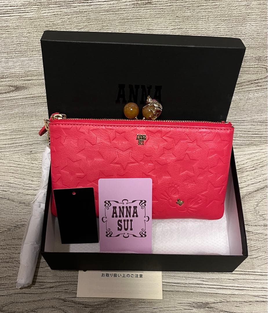 新品　アナスイ　プレイングキャット　猫　がま口財布　チェーンウォレット　ピンク