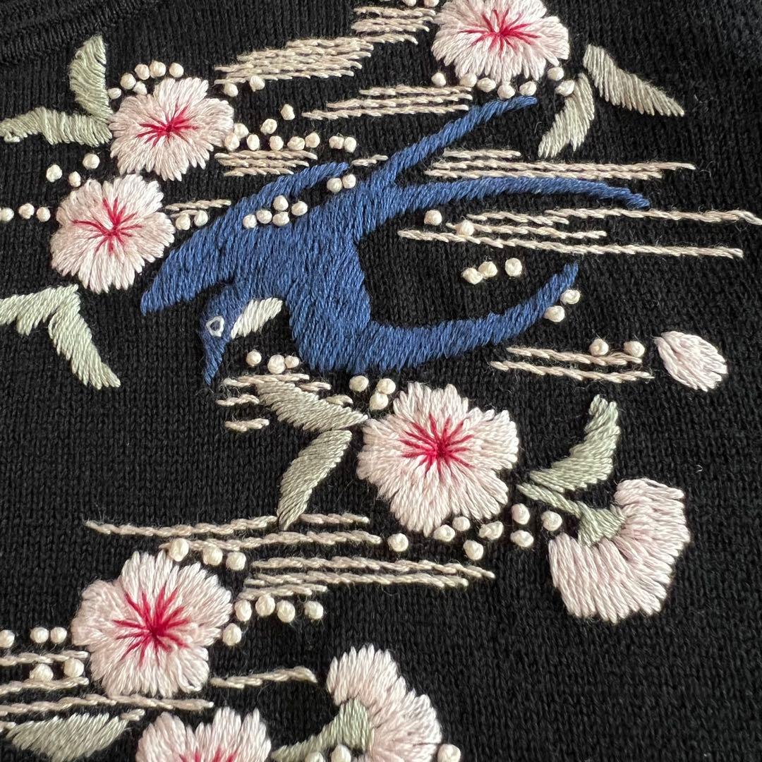 ケイタマルヤマ　桜刺繍　カーディガン　ブラック