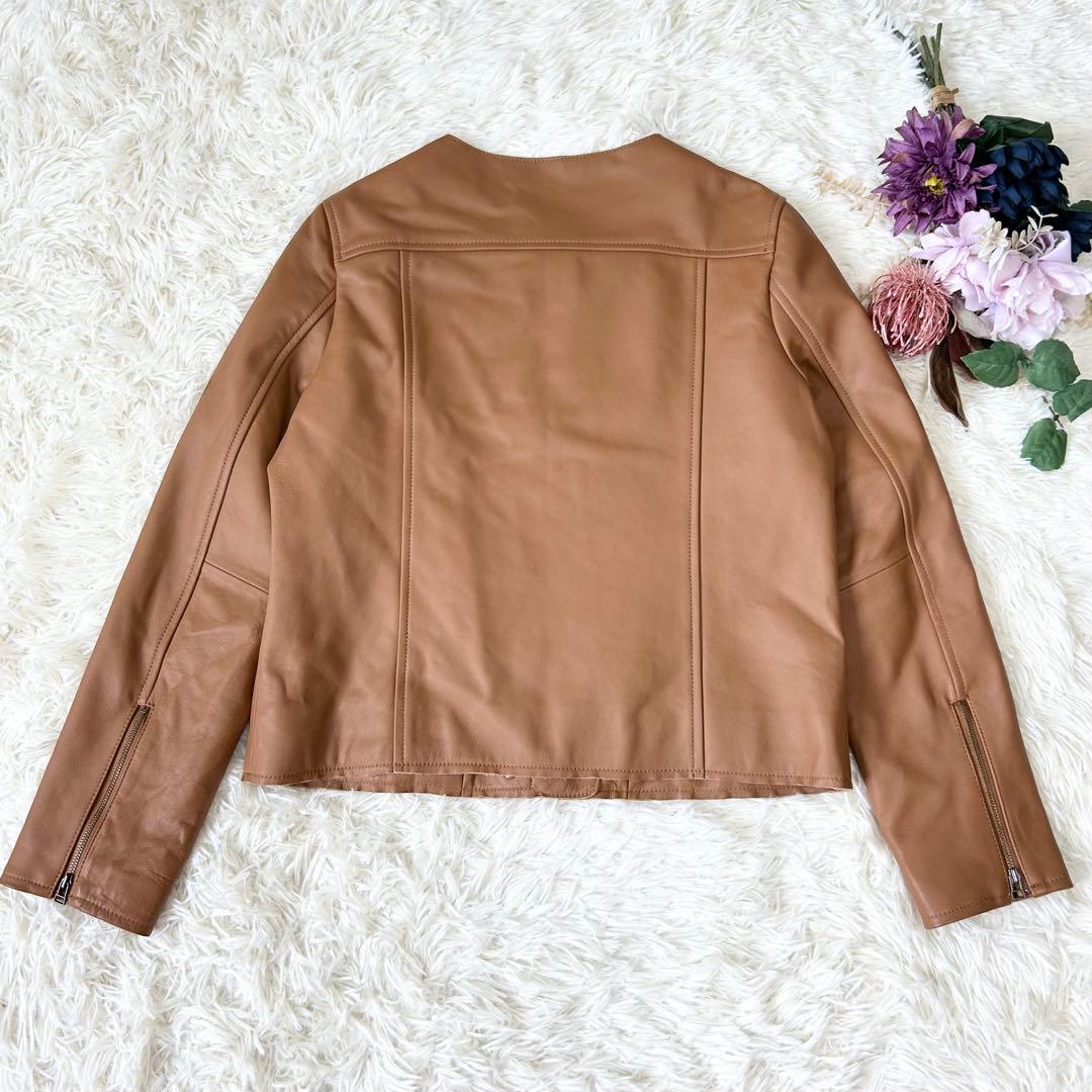 もりのがっこう ラムレザーノーカラージャケットブルゾン キャメル