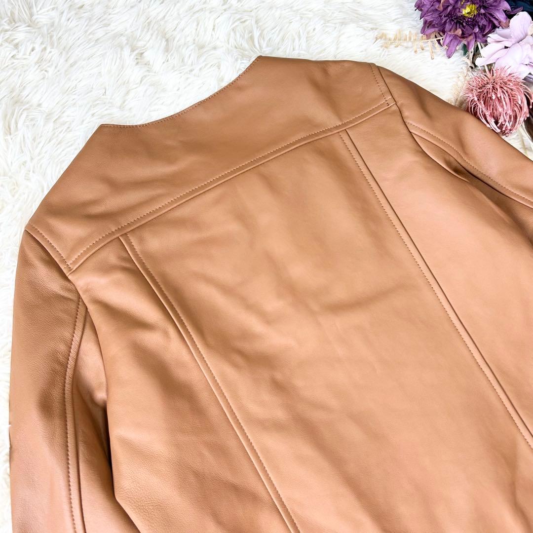 もりのがっこう ラムレザーノーカラージャケットブルゾン キャメル