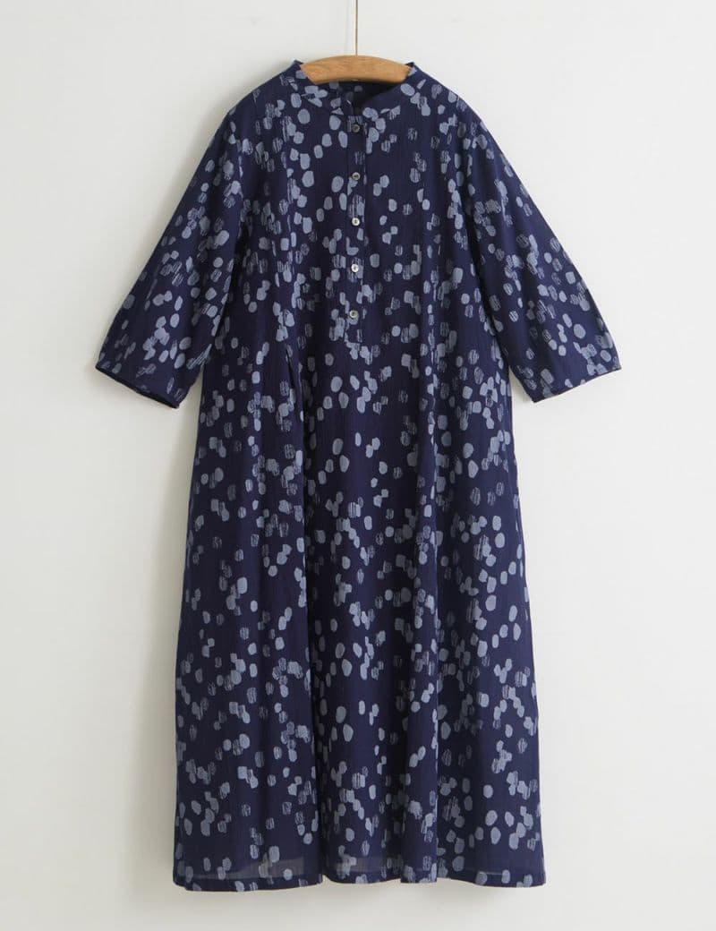 群言堂　花柄ロングシャツワンピース（ブルー）