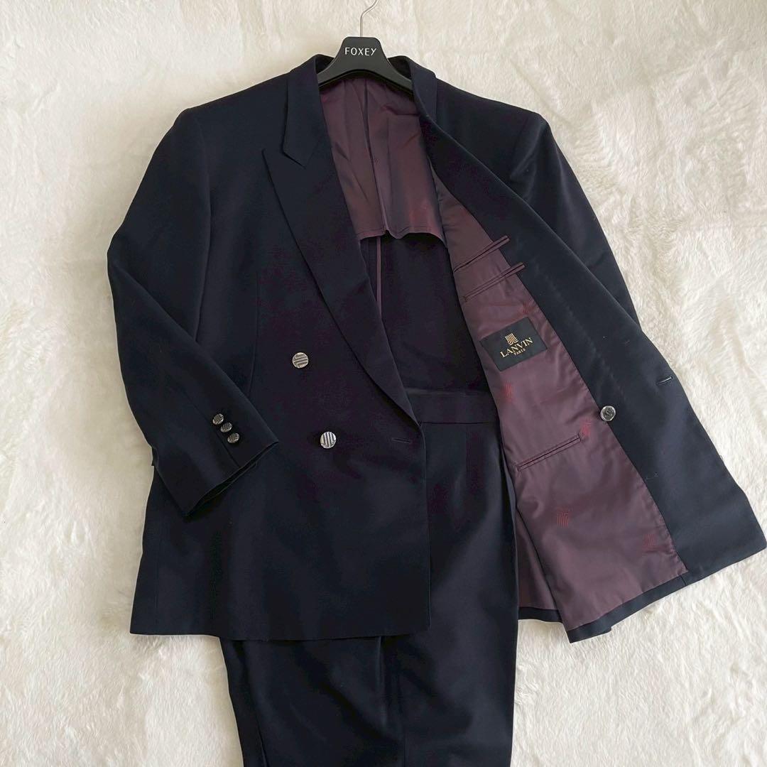 LANVIN PARIS スーツ セットアップ 銀ボタン ロゴ ダブル 裏地柄