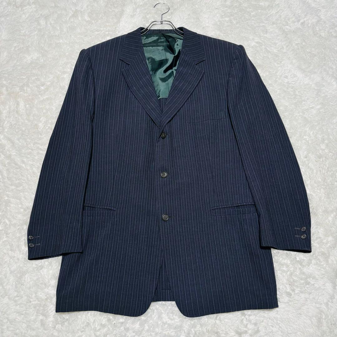 希少 VERSACE セットアップ シングル スーツ ネイビー ストライプ XL