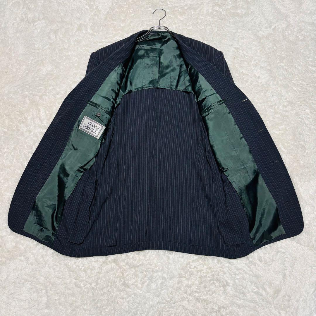 希少 VERSACE セットアップ シングル スーツ ネイビー ストライプ XL