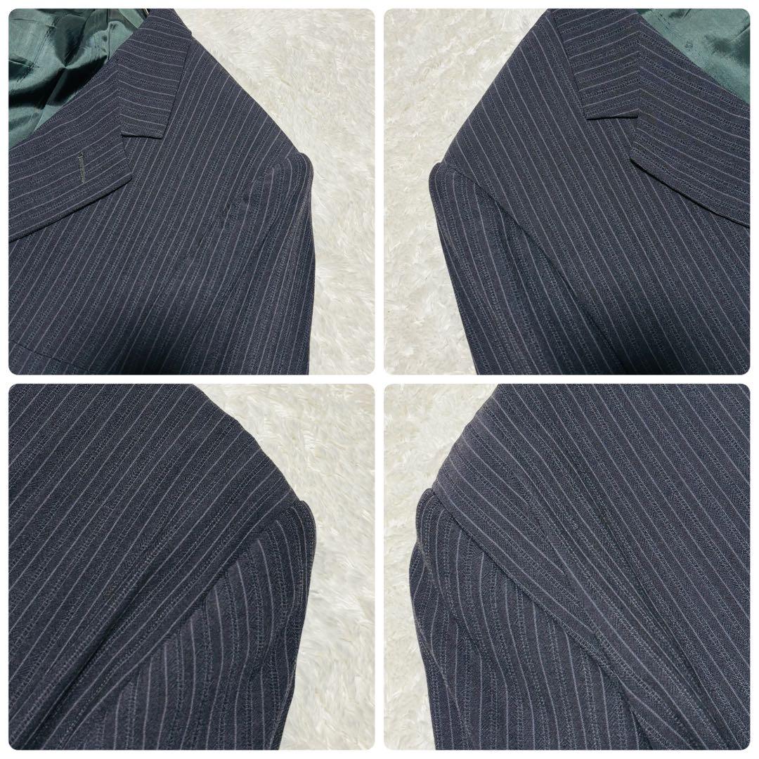 希少 VERSACE セットアップ シングル スーツ ネイビー ストライプ XL