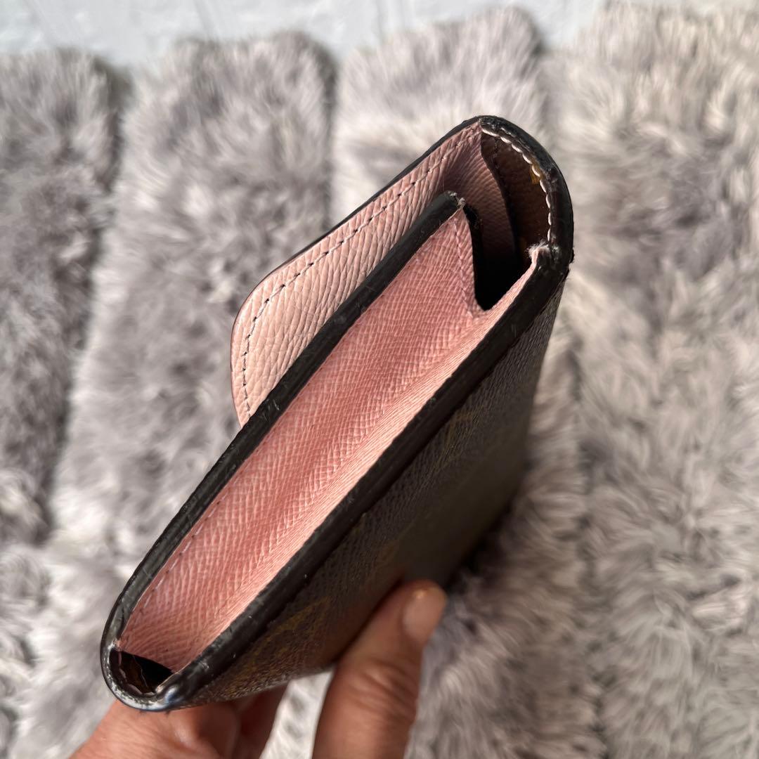 ルイヴィトン　ポルトフォイユ　エミリー　ピンク　モノグラムキャンバス　ブラウン