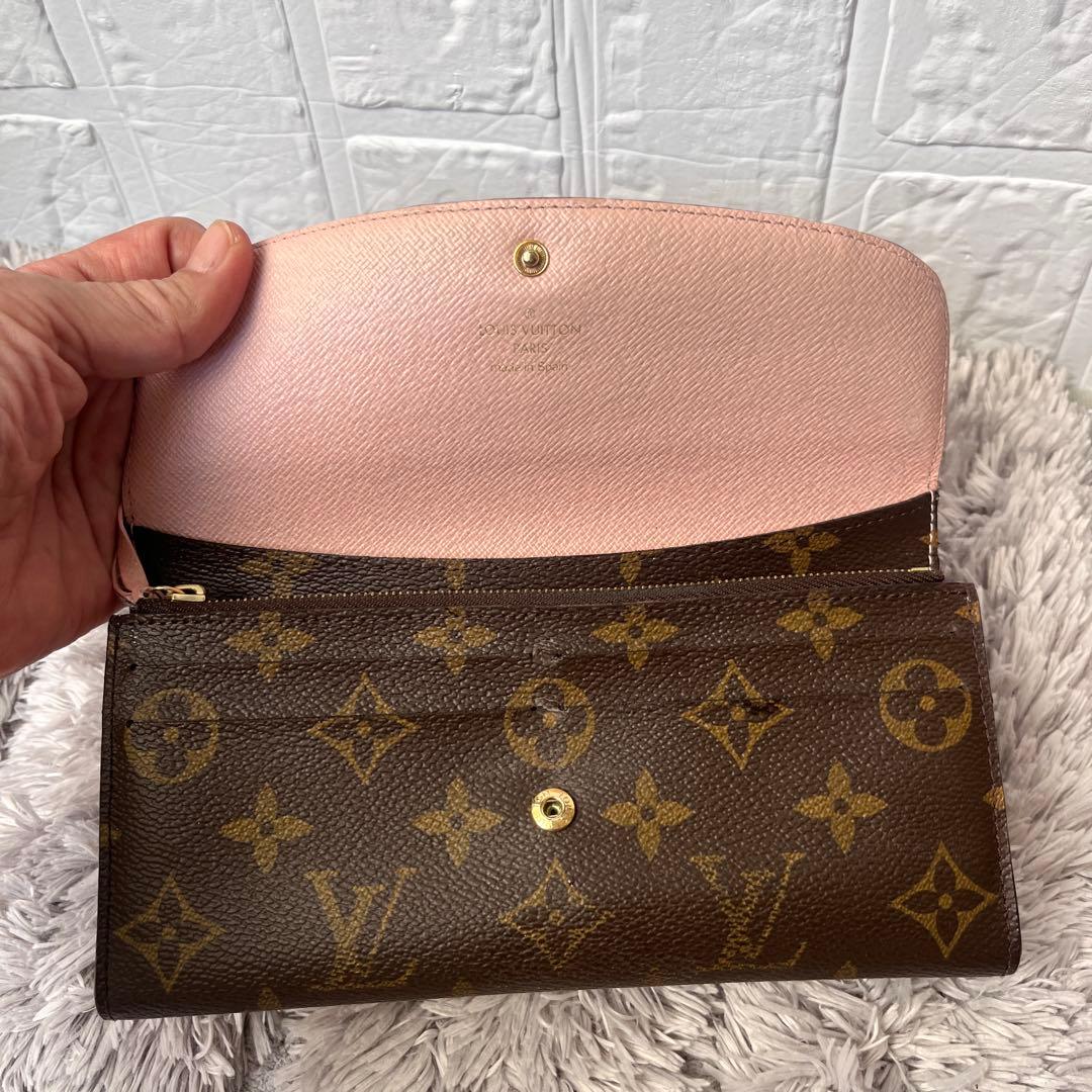 ルイヴィトン　ポルトフォイユ　エミリー　ピンク　モノグラムキャンバス　ブラウン