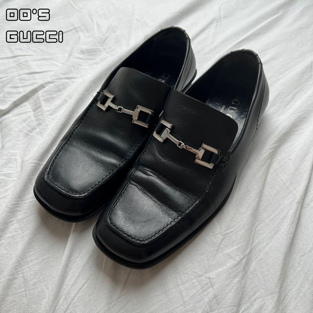 靴 GUCCI square toe leather bit Loafers