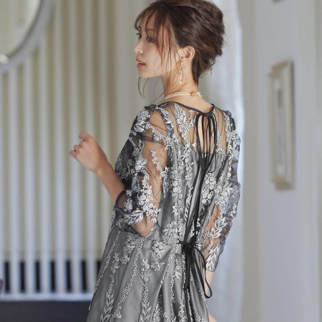 niana ニアナ 刺繍レース バックリボン パーティードレス 結婚式 ブラック