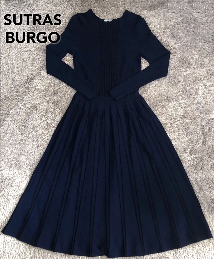 SUTRAS BURGO ストラスブルゴ プリーツ ワンピース ネイビー 日本製