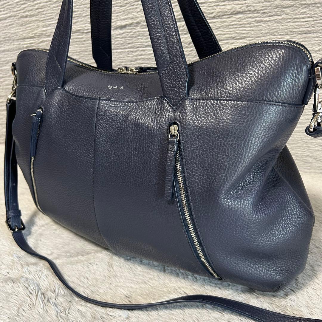 u*5様 agnes.b アニエスべー オールレザー　ビジネスバッグ　ネイビー