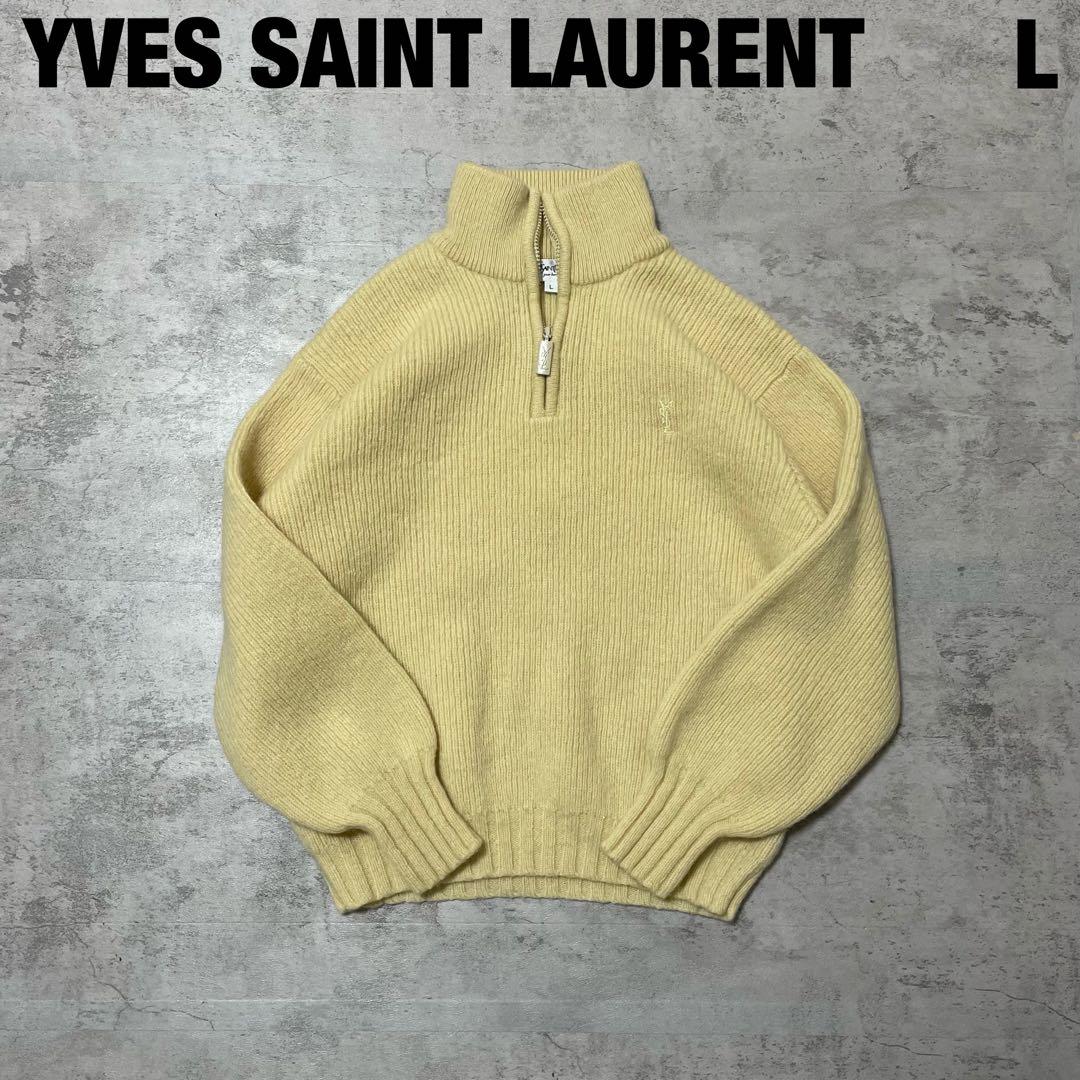 YSL イヴサンローラン ロゴ 刺繍 ハーフジップ ニット セーター イエロー