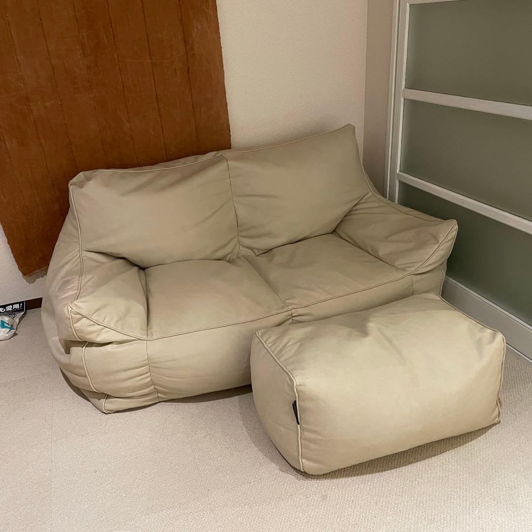 トム機能性ソフトレザー 2人掛けビーズクッションソファ