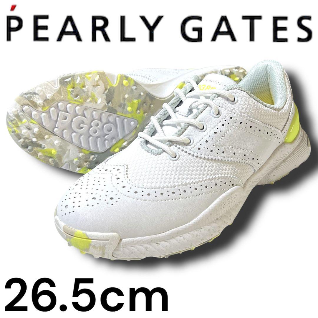 パーリーゲイツ ウィングチップTYPE スパイクレス ゴルフシューズ 白×黄色