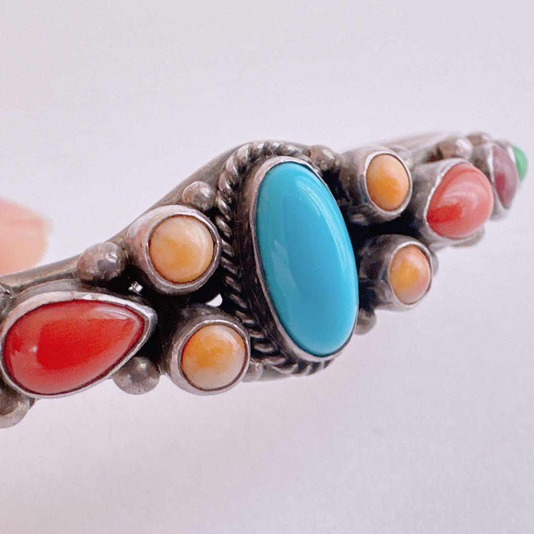 ヴィンテージ　ナバホ　ターコイズ　マルチカラー　バングル 【J879】