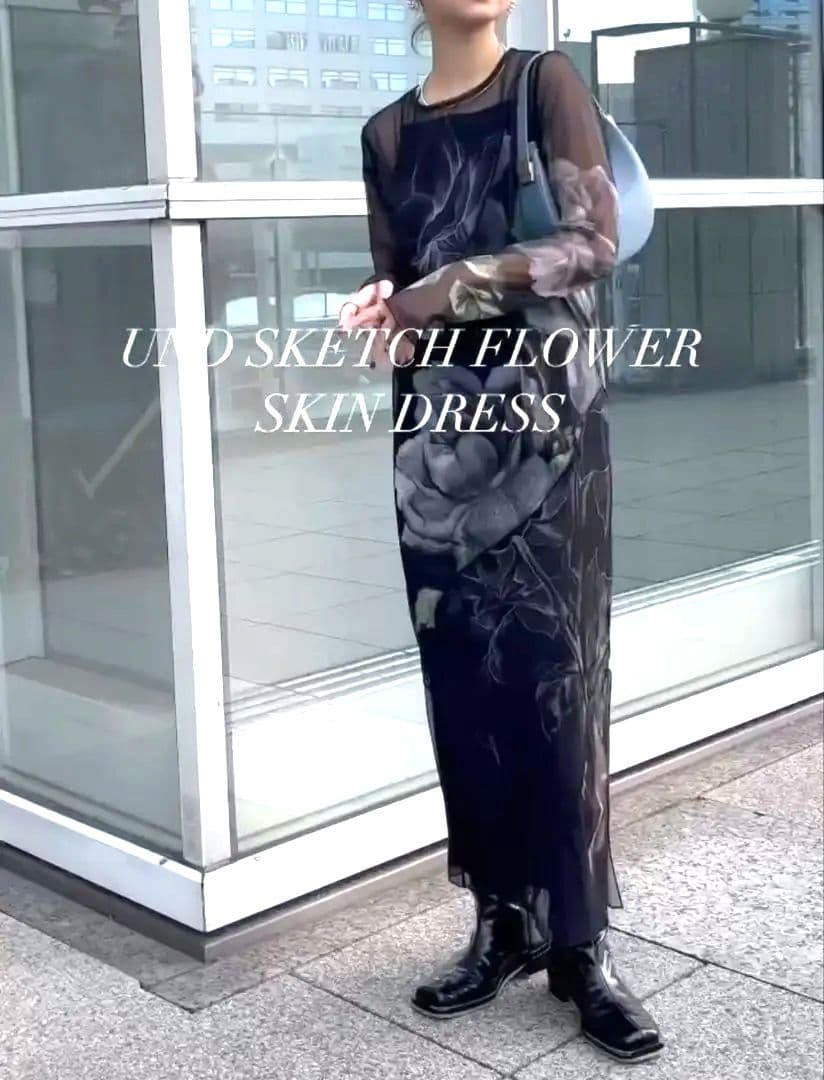 UND SKETCH FLOWER SKIN DRESS　AMERI