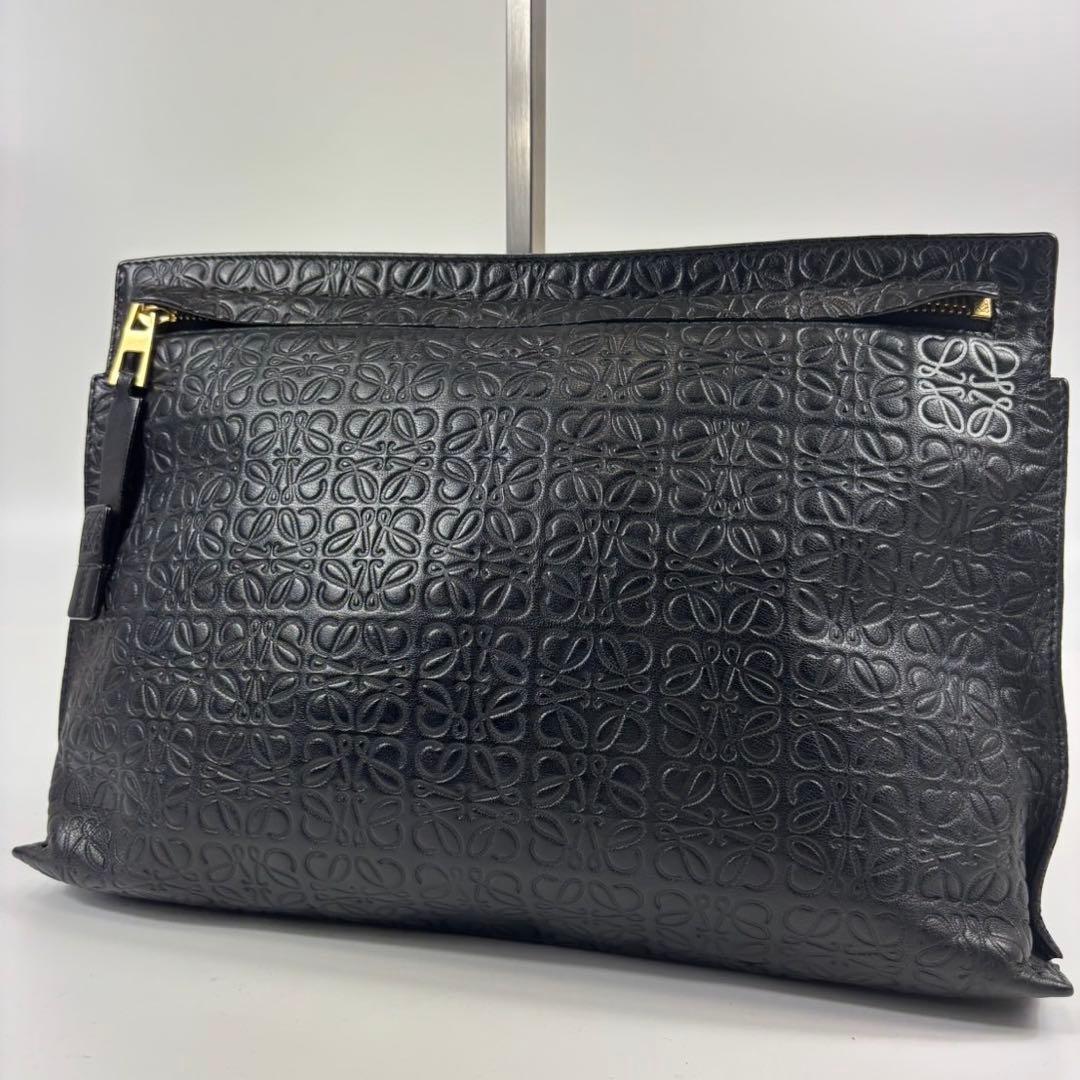LOEWE リピートアナグラム レザー クラッチバッグ ブラック