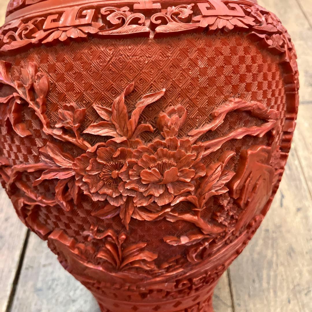 中国古美術 骨董品 堆朱 花瓶 壺 花入れ 花立て 花生け 花器 フラワーベース